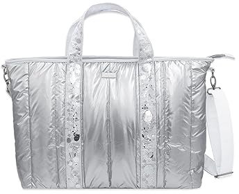 Packed Party Silver Puffy Confetti Weekender Duffle Bag, niedliches Reisegepäck für Frauen, ideal für Damen im Fitnessstudio, Fluggesellschaften, Reisen, Krankenhausbesuche und Arbeit (Metallic),