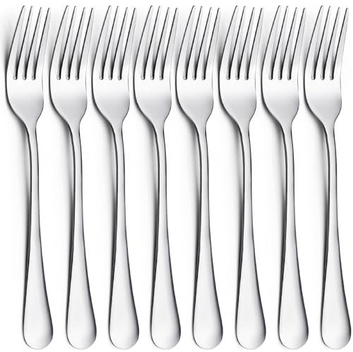 CoKeeSun Gabeln 8 Stück, 20.5cm Edelstah Gabeln Set, Silber Tafelgabeln Modernes Besteck Gabel Set, Spiegelpoliert Essgabel, Geeignet für Haushalte, Restaurants, Küche, Spülmaschinenfest