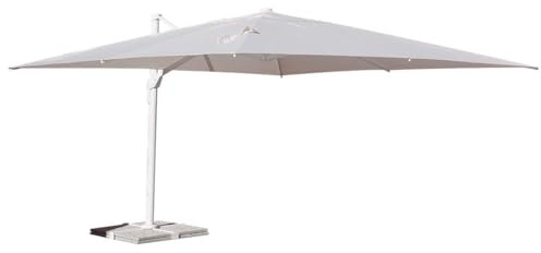 Danieli | Ombrellone da Giardino 4x4 | Palo Decentrato in Alluminio Bianco | Telo Anti UV Panna con Camino Antivento in Poliestere Water Resistent