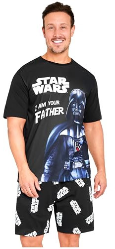 Disney Star Wars Pyjama Herren Kurz 2 Teiliger Kurzer Schlafanzug Männer Bequemer Atmungsaktiver Baby Yoda Mandalorian Sommer Hausanzug (M, Schwarz Darth Vader)