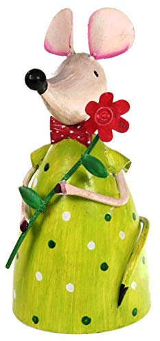 Lenzbach Zaunhocker Maus grün mit Blume 21 cm Figur aus Blech Metall Garten Deko Balkon Dekofigur Pfostenhocker