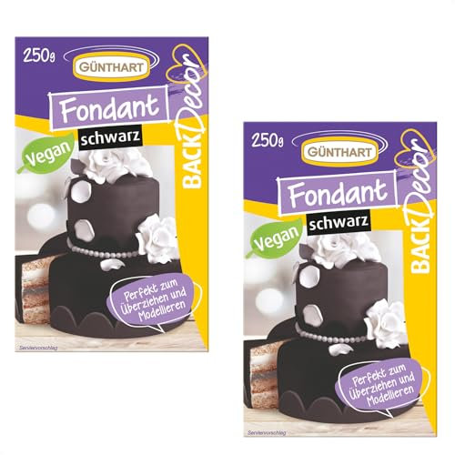 Günthart BackDecor 2 x 250 gr schwarz Fondant, 100% Vegan, Palmölfrei, Reißfest zum überziehen von Torten und Kuchen, zum Modellieren geeignet, 1er Pack (1 x 500 gr)