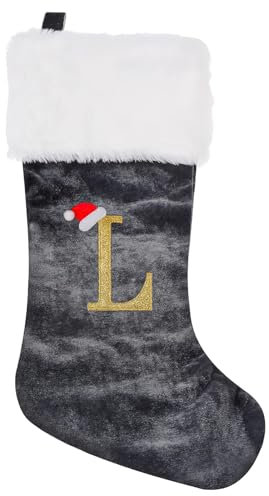 Weihnachtsstrumpf Personalisiert 45 cm Groß Nikolausstrumpf Nikolausstiefel Nikolaussocken zum Befüllen & Aufhängen, Grau Nikolaussocke Weihnachtsdekoration für Kamin, Weihnachtsbaum, Wand, Treppe(L)