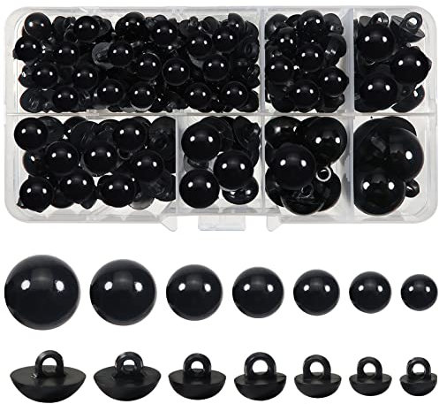 TOAOB 200 Stück Knopfaugen Zum Annähen 8mm bis 17mm Kunststoff Pilzknöpfe Schwarz Pilz Gewölbte Runde Knöpfe für Herstellung von Häkelpuppen Plüschtieren