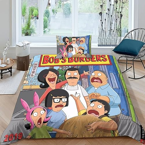 BYTUGI Bobs Burgers Bettwäsche Bettbezug 3D-Druck,Bettwäsche-Set Bettbezüge Mit Kissenbezug ,Kinderbettwäsche Jungen Und Mädchen Single(135x200cm)