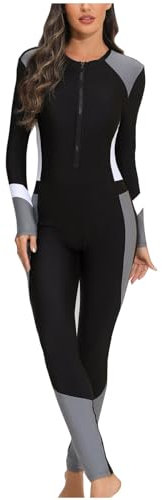 SYDUZAX Women One Piece Swimsuit Wetsuit Full Length Rash Guard Sets Sports Swimming Costume Diving Suit Athletic Swimwear Surfing Suit Ladies Long Sleeve Sun Protection Swimsuit with Zip Swimwear