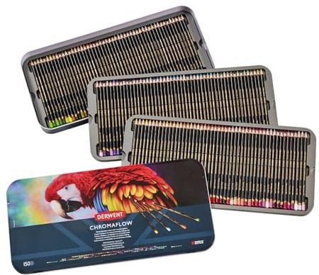 Derwent Chromaflow Buntstifte, 150 Stück in Dose, 3,5 mm runder Kern, Premium-Kernstärke, mischbar mit glatter Textur, ideal zum Zeichnen, Färben und Schichten, professionelle Qualität, 2306063