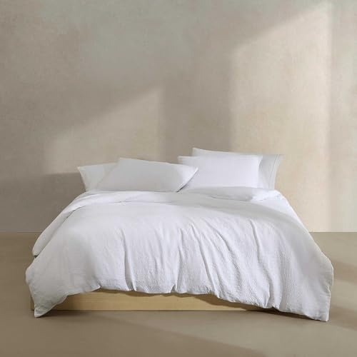 Calvin Klein Queen-Bettwäsche-Set, superweich, strukturierte Bettwäsche mit passenden Kissenbezügen, wendbar, Heimdekoration, Öko-Tex-Zertifiziert (Seersucker-Weiß, Queen)