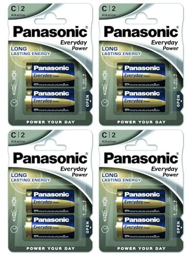 PANASONIC Pack of 4 Blister Packs of 2 Alkaline Batteries Everyday Power Silver LR14 / C - 1.5 V