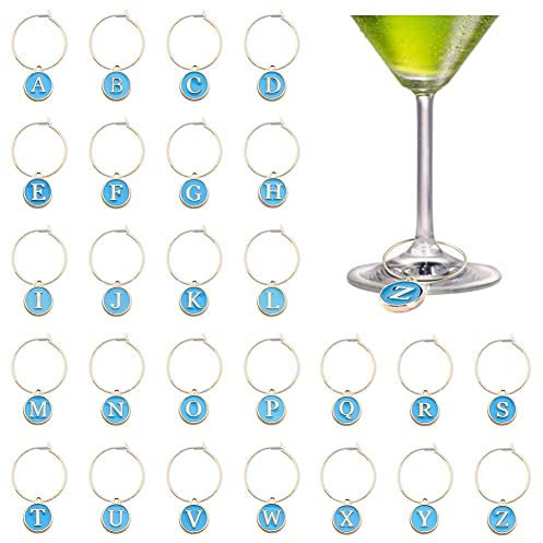 26 Pieces Wine Glass Rings, Metal Letters Glass Charm Markers Tags Markers For Designer Beads Letters