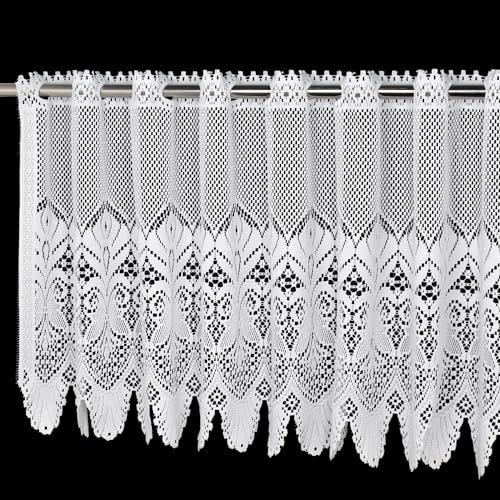Molaxhome Spitze Scheibengardinen Kurzstores Jacquard Halbtransparent Küchengardinen Bistrogardine Fenstervorhang Küche Vorhänge Fensterschal mit gebogter Kante Valance 630B