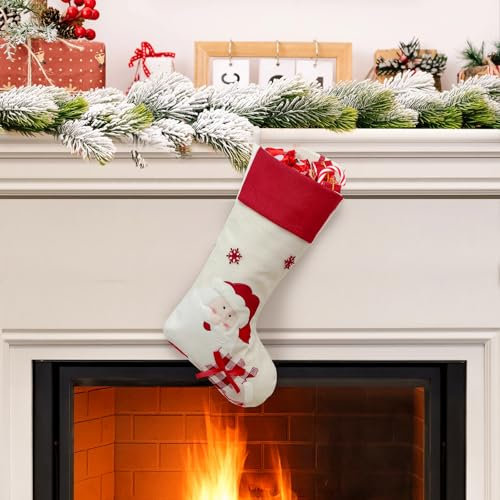 Figarge Nikolausstrumpf Jute 1 Stück 46CM, Weihnachtsstrumpf Personalisiert zum Befüllen und Aufhängen, Nikolaussocke für die Dekoration von Weihnachtskaminen, Weihnachtsbäumen (Nikolausstrumpf A)
