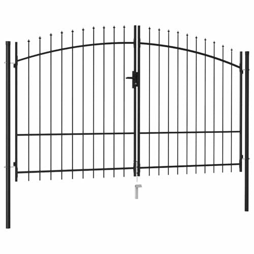 Gecheer Zauntor, Doppeltür mit Spitzen oben 299,5 x 224,5 cm aus pulverbeschichtetem Stahl, schwarz Woerden, stabil und robust für Garten und Terrasse