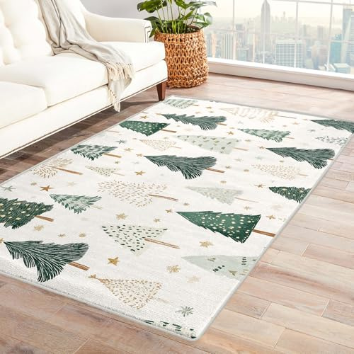 Generisch Wald Teppich Kinderzimmer - Teppich Wohnzimmer Schlafzimmer Baum Weihnachten, Kleiner Teppich Stern, Weich Kurzflor & Waschbar & rutschfest Fussmatte Innen, Kinderteppich 60x90 cm
