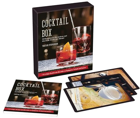 Cocktail-Box: 50 Rezeptkarten für moderne und klassische Drinks mit Alkohol + 64-seitiges Begleitbuch mit allen Infos zu Equipment, Technik und Zutaten