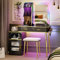 FREDEES Schminktisch mit Spiegel & Lichtern - Makeup Vanity Tischset mit Ladestation & Föhnhalter, Schwarzes Vanity Set mit Hochglanz für das Schlafzimmer