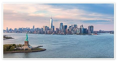 Posterlounge New York – Skyline mit Freiheitsstatue Poster | 40 x 20 cm von Matteo Colombo Wandbilder Wanddeko
