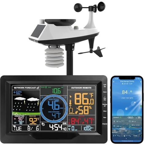 RUHEN WIFI Weather Station with Wind Anemometer Connect to Smartphone Monitor Wireless Outdoor Sensor