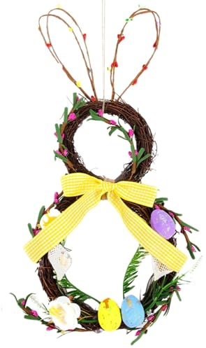 Frühlings-Osterkranz – Osterhasenkranz, künstlicher Frühlingshasenkranz | Feder-Eingangstürkranz mit Ei-Form und Schleife