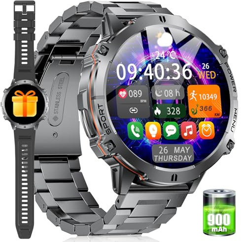 SIEMORL Montre Connectée pour Hommes,Fitness Tracker(Réponse/Appel) avec Moniteur Sommeil Fréquence Cardiaque,Grande Batterie 900mAh,IP68Etanche 1.73 HD AMOLED Montre Connectée pour Android iOS