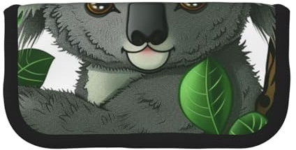 LRHCNZDCP Astuccio in tela con stampa di koala, con foglie verdi, per trucchi, gadget e matite, con cerniera