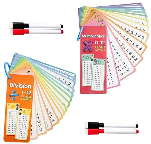 HAPPOW 2 Sätze 1x1 Lernkarten, Einmaleins Karten Multiplication/Division, 1 Mal 1 Lernen Mathematik Lernkarten, mit 4 Radierbare Stifte, Einmaleins Tabelle, Tragbare Lernhilfe für Lehrer