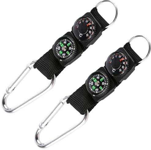IUSOT 2 Stück Kompass Schlüsselanhänger Mit Thermometer, Multifunktionales Outdoor-Navigationswerkzeug, Karabiner Schlüsselanhänger für Wanderungen, Camping, Praktischer Kompass Anhänger für Abenteuer