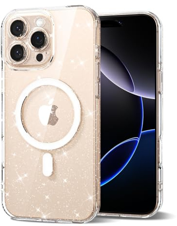 Svanove for iPhone 16 Pro Max Case Clear Glitter Compatible with Magsafe, Sparkly Bling Transparent Slim Thin Magnetic Mag Safe Case Cute, Girly Aesthetic Glittery Shiny Sparkle Rubber for Women Girls