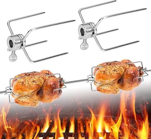 VANCHEMO Fleischklammer, 2 x Fleischnadeln für Grillspieß und Rotisserie, 304 Edelstahl Hitzebeständig und rostfrei Multifunktionaler Hähnchengrill Grillgabel für Drehspieß zur Fixierung von Grillgut