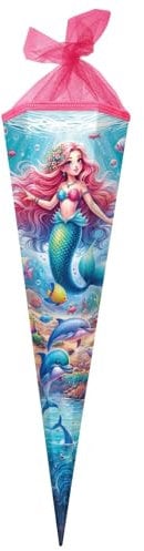 goldbuch 98 162 Schultüte 85 cm Prinzessin Aquarina, Zuckertüte 6-eckig, Geschenktüte mit Meerjungfrauen-Motiv, Geschenkverpackung Lackkarton, Einschulungstüte Netzverschluss, ca. 85 x 24 x 20 cm