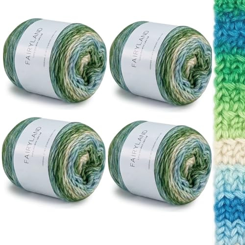 Farbverlaufsgarn 400g - 4x100g Mehrfarbiges Häkelgarn & Strickgarn aus Weicher Baumwollmischung (60% Baumwolle) - Gradient Wolle für Pullover, Schal, Mützen, Decken & Handarbeiten - Makramee Garn