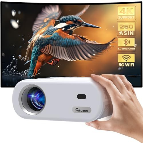 Mini projecteur avec WiFi et Bluetooth – Projecteur HD portable compatible avec iOS/téléphone Android/tablette/ordinateur portable/PC/clé TV/boîte/clé USB/console de jeu, résolution 720p, 260 ANSI