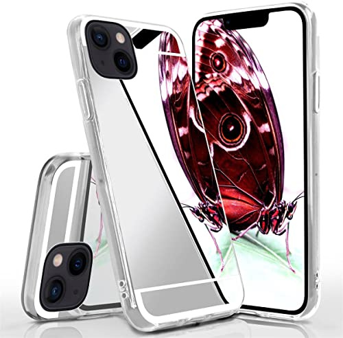 moex Mirror Case for iPhone 13 Case with Mirror and Extended Edge Protection Made of Silicone, Mobile Phone Case, Mirrored Back, Stylish Mobile Phone Protective Case, Thin, Silver