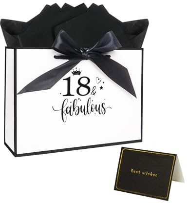 28× 20× 10cm 18. Geburtstag Geschenktüte, 18. Weiß Papier Geschenktüte mit Karte und Seidenpapier