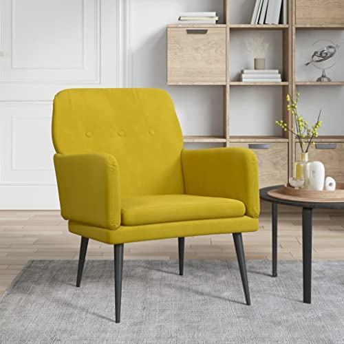 KTHLBRH Sessel aus Samt, gelb, mit gepolstertem Hocker und robustem Metallgestell, 62 x 79 x 79 cm
