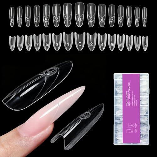 Wintfarm Sandwich Nail Dual Forms,240Pcs 15 Size Top and Bottom Design Nail Forms for Gel Builder, Nails Extension Kit for Beginner & Professional,Almond Round (Almond Round)