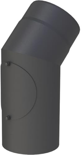 Feuercampus Ofenrohr Bogen Ø 180 mm mit Tür Schwarz 45° – Hochwertiger Stahl, hitzefest, CE-zertifiziert, ideal für Kaminöfen und Regelfeuerstätten.