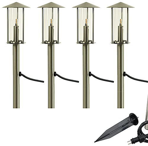 Dapo® 4x Hochwertige Edelstahl-LED-Außen-Gartenlaterne-Wege-Leuchte-Lampe VICO 4 mit Erdspieß IP44 inkl. Leuchtmittel G4 4 x 1,5W (A+)
