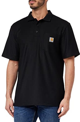 Carhartt, Herren, Weites, mittelschweres, kurzärmliges Polohemd mit Tasche, Schwarz, L