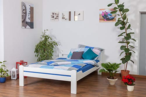 Einzelbett/Gästebett Easy Premium Line K4, 140 x 200 cm Buche Vollholz massiv weiß lackiert