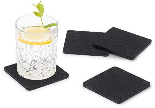 FILU Filzuntersetzer eckig 8er Pack (Farbe wählbar) schwarz - Untersetzer aus Filz für Tisch und Bar als Glasuntersetzer/Getränkeuntersetzer für Glas und Gläser rechteckig viereckig