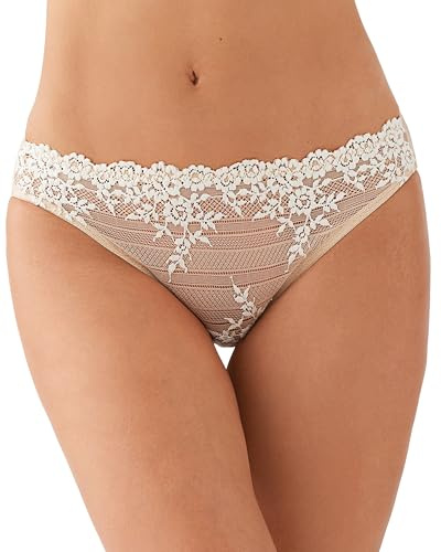 Wacoal Women's Embrace Lace Bikini Panty, Naturally Nude/Ivory, Large