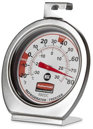 Rubbermaid FGR80DC Refrigerator Freezer Cooler Fridge Thermometer, Classic Large Mechanical Dial, Chrome