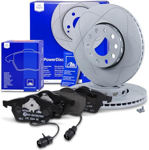 ATE Bremsenset Vorderachse inkl. PowerDisc Bremsscheiben vorne Ø 288 mm belüftet und Bremsbeläge vorne + Verschleißkontakt Kompatibel mit AUDI 100 C4 (4A5) (4A2), A6 C4 (4A2), A6 C4 Avant (4A5)