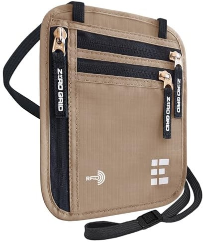 Brusttasche Brustbeutel mit RFID Blocker Reisegeldbeutel Reisedokumententasche (Desert Sand) EINWEG