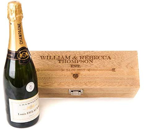 Personalised Engraved Oak Style Wooden Wine Gift Box Wedding Valentines Gift Lined Engagement Anniversary Valentines Day Gift Champagn