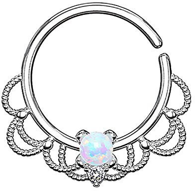 Piercingfaktor Piercing Ring Continuous Tribal mit Opal Ohr Nase Lippe Brust Intim Septum Tragus Helix Hufeisen Horseshoe Silber Weiß