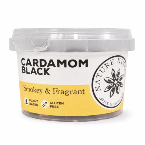 Nature Kitchen Black Cardamom Pods 35g Smoky Whole Spice in Airtight Stackable Pot, Gluten Free Vegan Seasoning for Curries Chai Rice Stews Baking and Gourmet Cooking