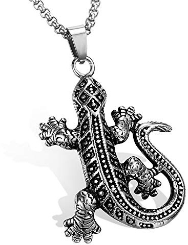 BlackAmazement Anhänger mit Kette 316L Edelstahl Massiv Gecko Eidechse Lizard Silber Damen Herren