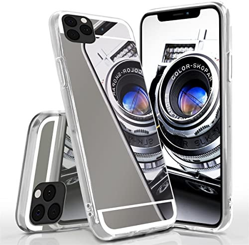 moex Mirror Case für iPhone 11 Pro Max Hülle mit Spiegel und erweitertem Kantenschutz aus Silikon, Handyhülle verspiegelte Rückseite, Stylische Handy Schutzhülle dünn, Schwarz